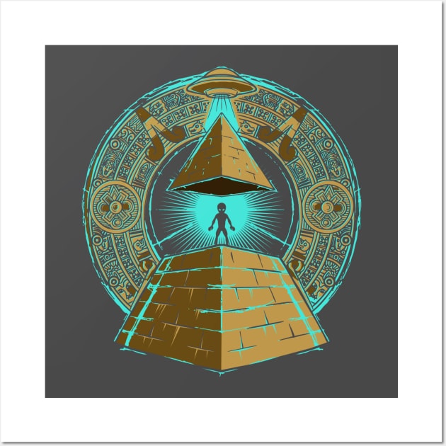 Alien UFO Egyptian Pyramids with Hieroglyphics Spacecore Wall Art by Area51Merch